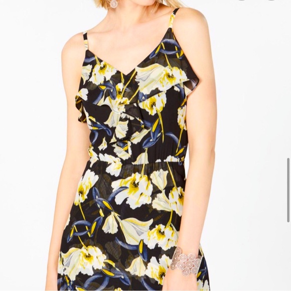 New INC High low dress. Black with blue yellow floral accents size 8P - Picture 5 of 8